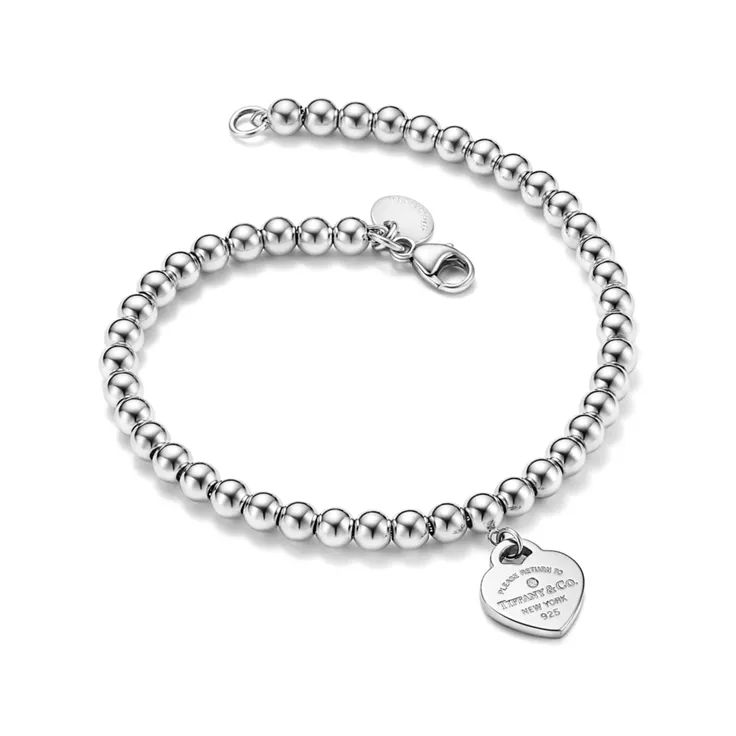 Return to Tiffany®:Bead Bracelet in Silver, Tiffany Blue® with a Diamond, 4 mm, 4