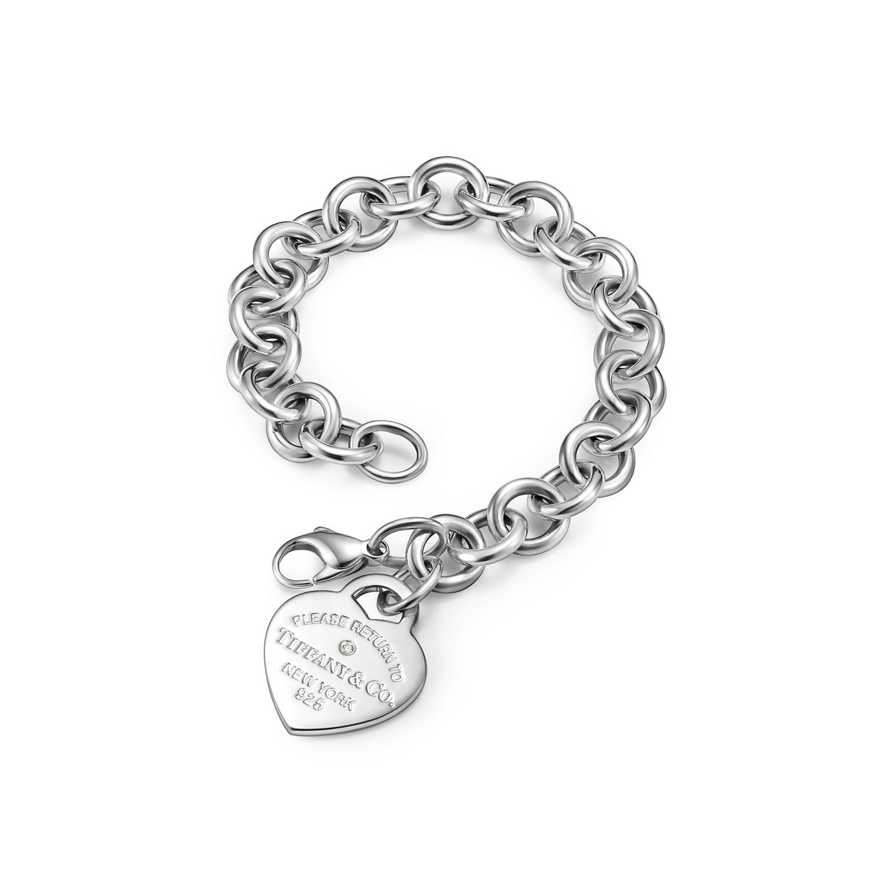 Return to Tiffany™:Bracelet Plaque Cœur argent 925 millièmes et diamant. Medium numéro dimage {1}