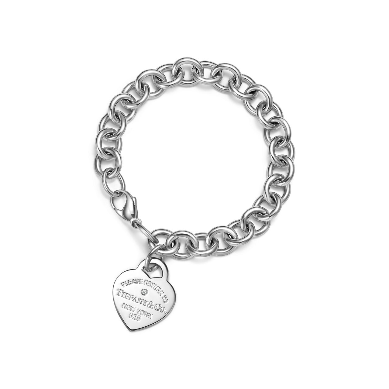 Return to Tiffany™:Bracelet Plaque Cœur argent 925 millièmes et diamant. Medium numéro dimage {1}