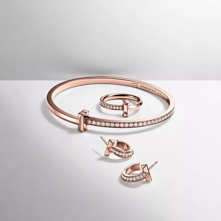 Tiffany T:T1 Hoop Earrings in Rose Gold with Diamonds, 4