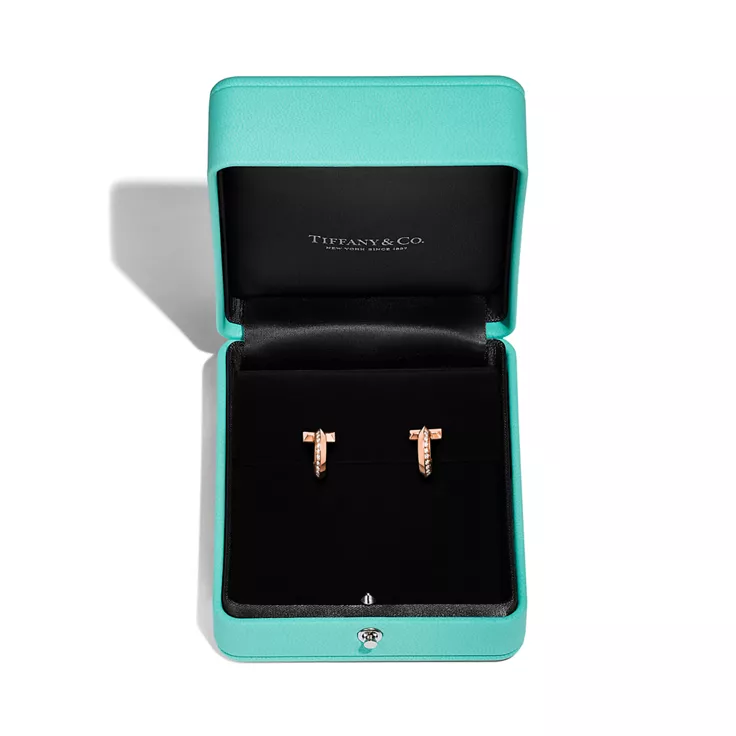 Tiffany T:T1 Hoop Earrings in Rose Gold with Diamonds, 4