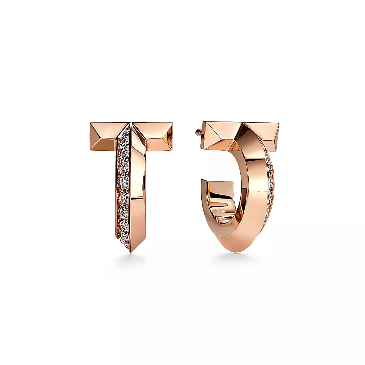 Tiffany T Earrings 18K 로즈 골드 다이아몬드 One Scale