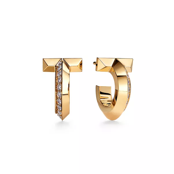 T1 Hoop Earrings in Yellow Gold with Diamonds