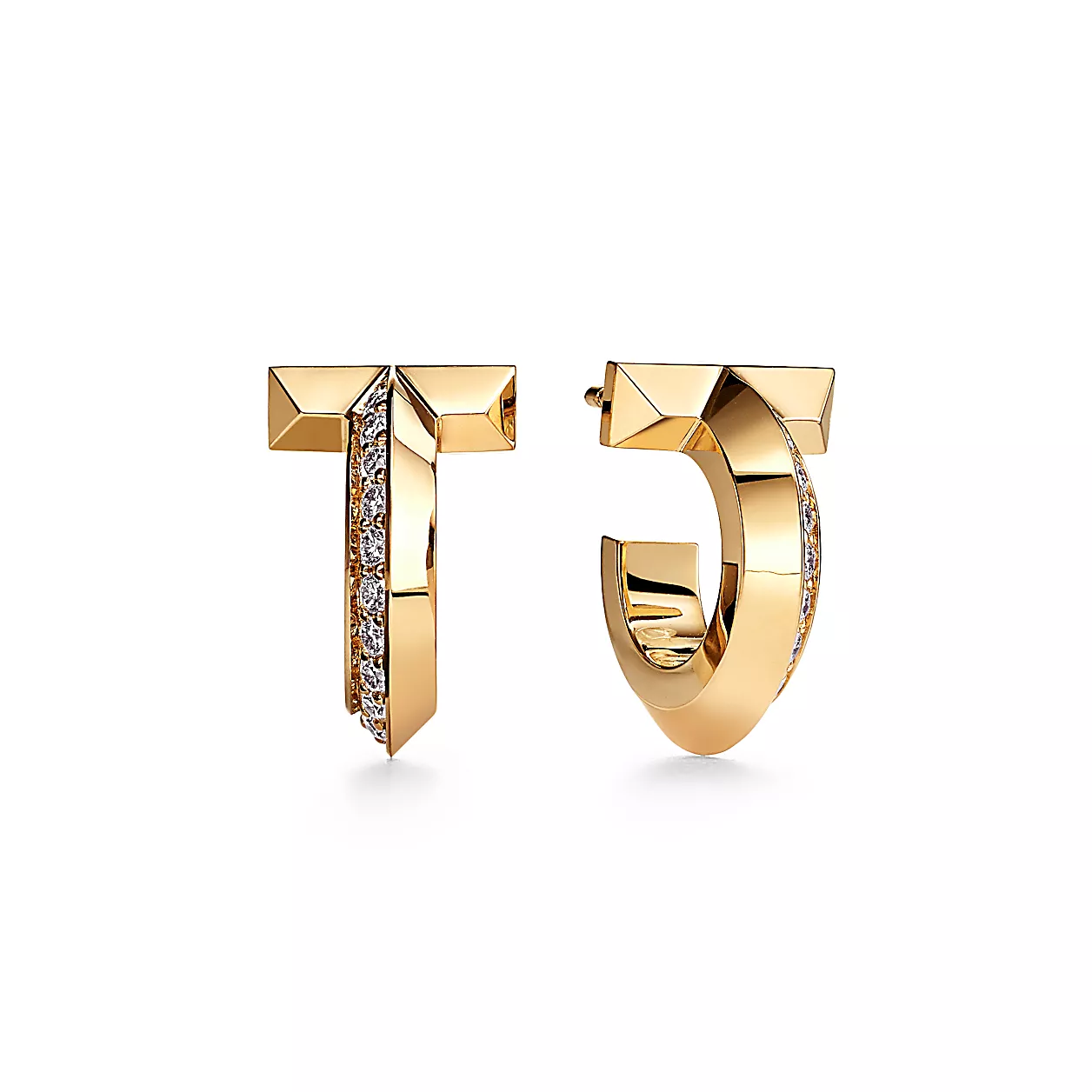 Tiffany T:T1 후프 이어링, 옐로우 골드, 다이아몬드 세팅 이미지 번호 0