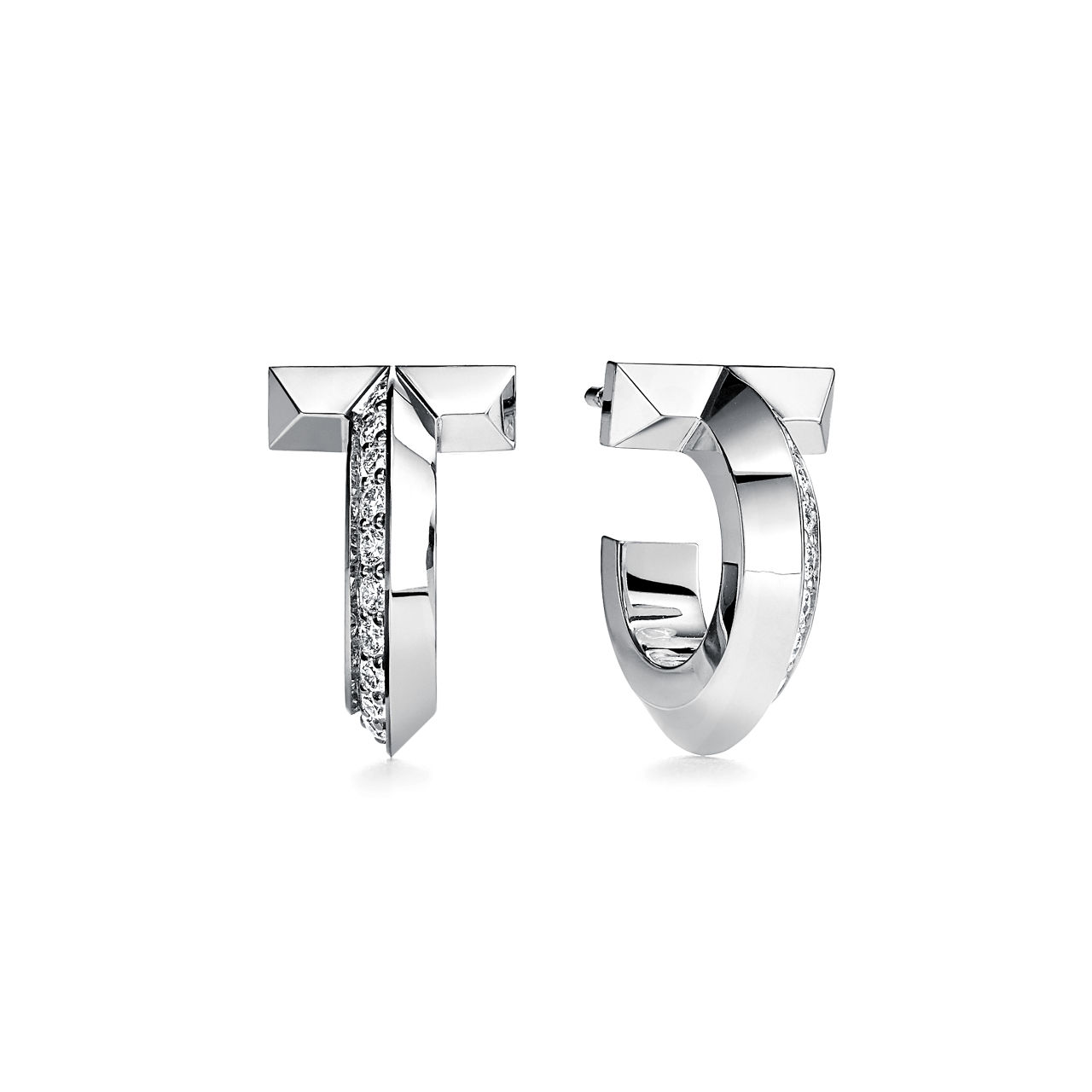 Pendientes de aro T1 de oro blanco con diamantes