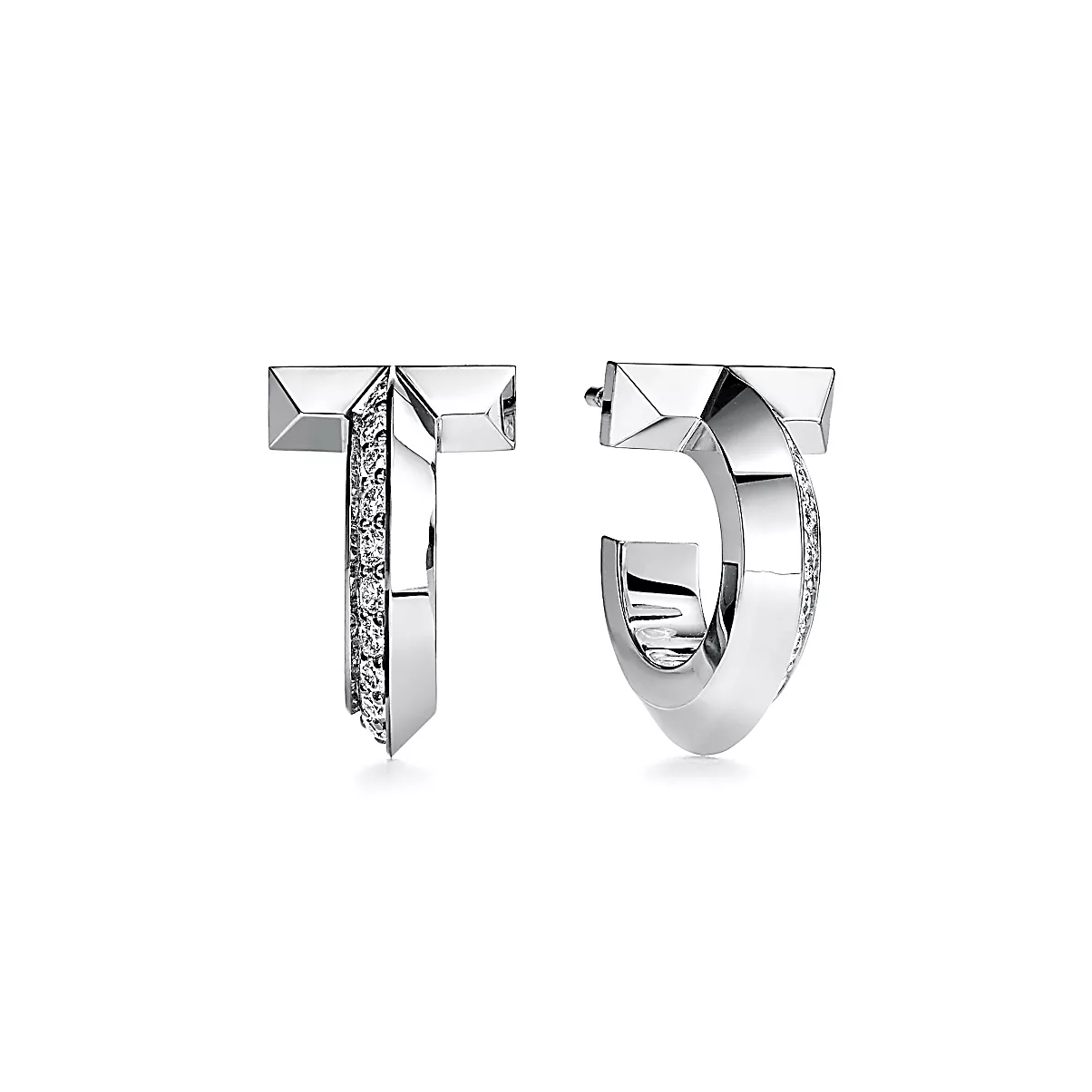 Tiffany T Earrings 18K 화이트 골드와 팔라듐 다이아몬드 One Scale