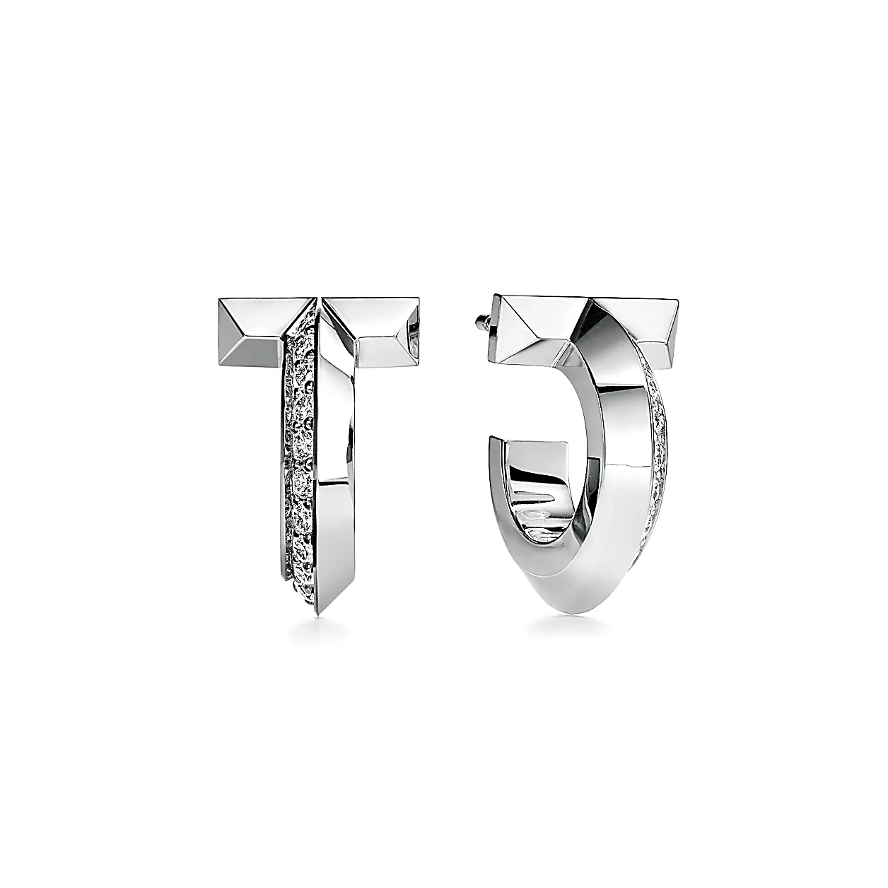 Tiffany T:T1 후프 이어링, 화이트 골드, 다이아몬드 세팅 이미지 번호 0