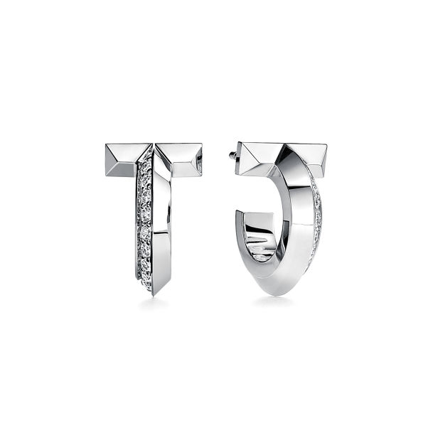 Tiffany T:T1 Hoop Earrings in White Gold with Diamonds