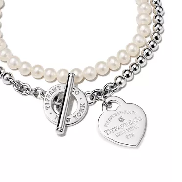 Return to Tiffany®:Wrap Bead Bracelet in Silver with Pearls and a Diamond, Small, 3