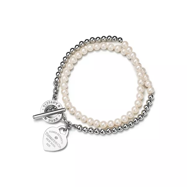 Wrap Bead Bracelet in Silver with Pearls and a Diamond, Small