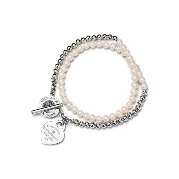 Return to Tiffany™:Wrap Bead Bracelet in Silver with Pearls and a Diamond, Small