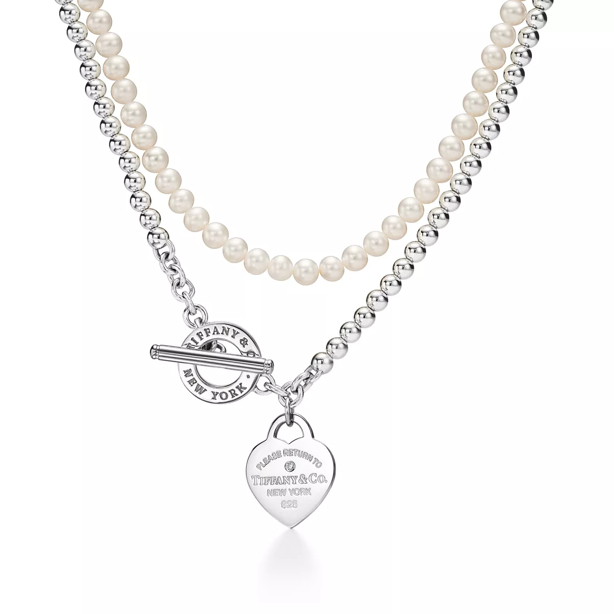 Wrap Necklace in Silver with Pearls and a Diamond, Small