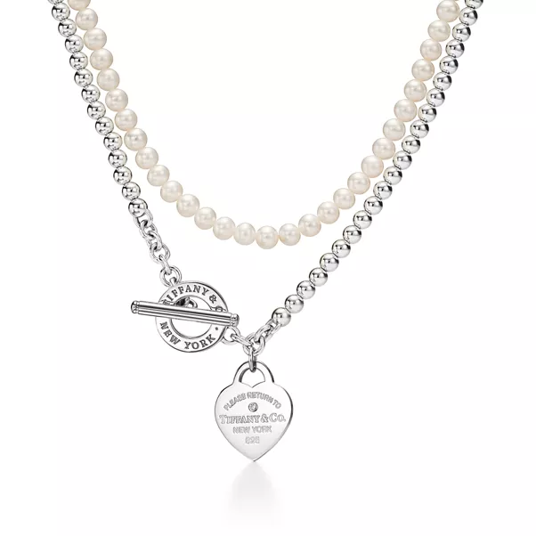 Collar de varias vueltas en plata con perlas y un diamante, tamaño pequeño