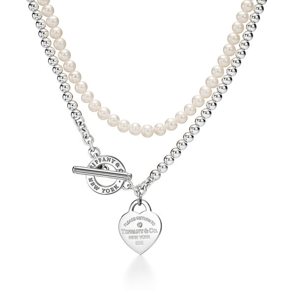 Return to Tiffany™:Wickelhalskette in Silber mit Perlen und einem Diamanten, Small