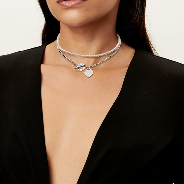 Return to Tiffany™:Wrap Necklace in Silver with Pearls and a Diamond, Small