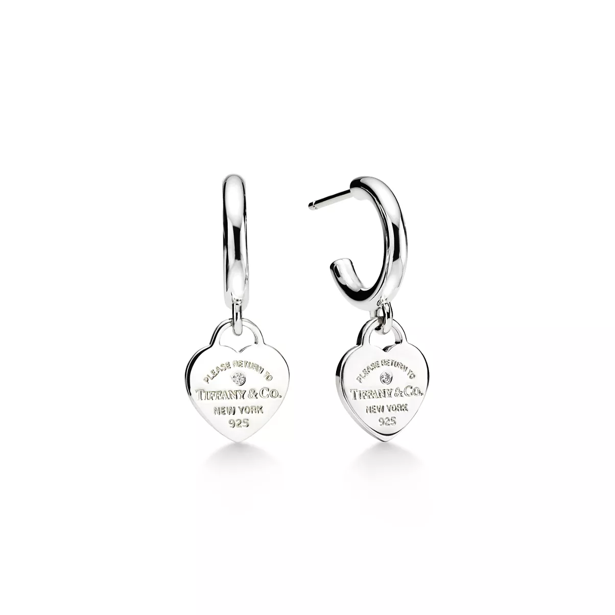 Hoop Earrings in Sterling Silver with Diamonds, Mini