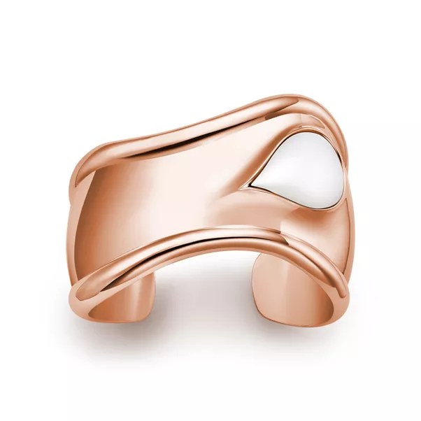 Kleiner Bone Cuff in Roségold mit weißer Jade