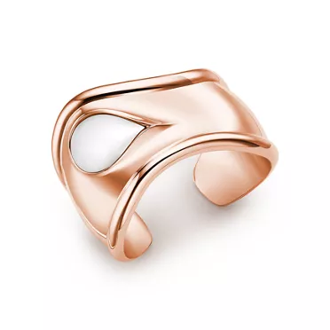 Elsa Peretti®:Small Bone Cuff in Rose Gold with White Nephrite Jade, 2