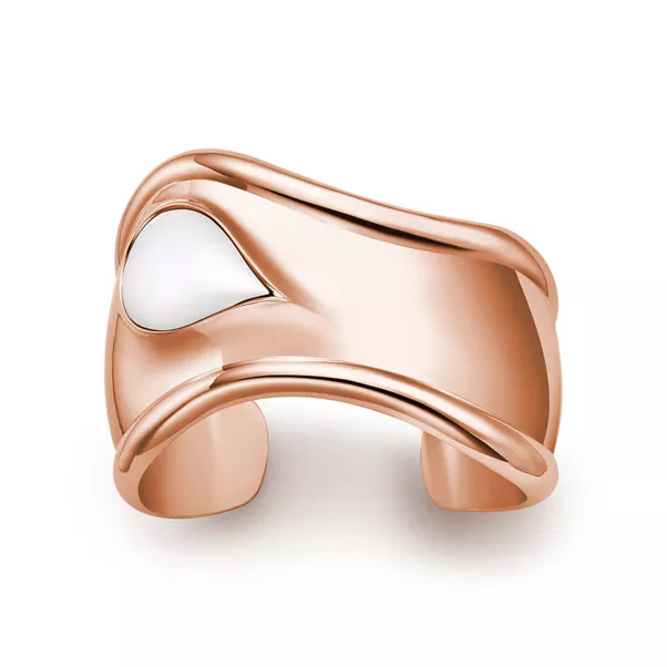 Kleiner Bone Cuff in Roségold mit weißer Jade