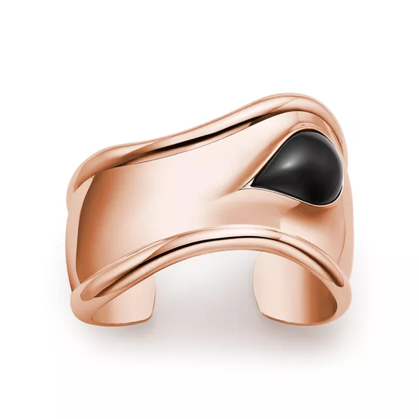 Kleiner Bone Cuff in Roségold mit schwarzer Jade