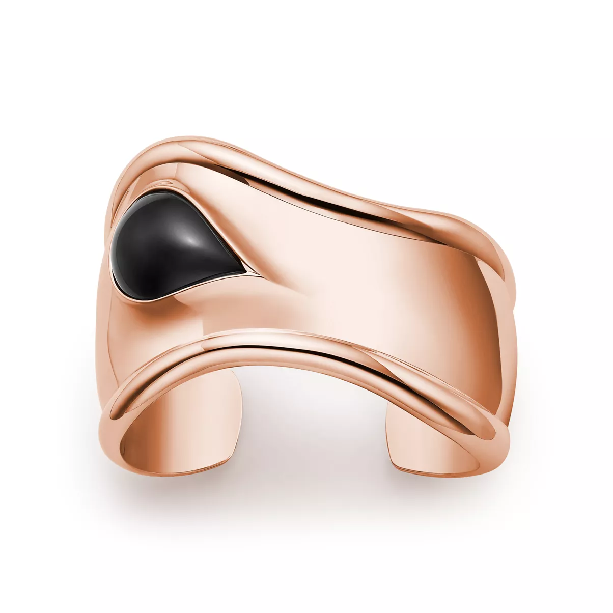 Kleiner Bone Cuff in Ros&eacute;gold mit schwarzer Nephrit-Jade