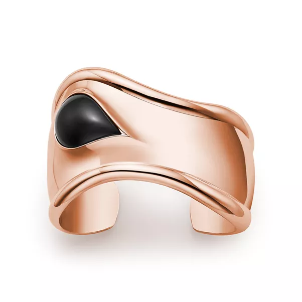 Kleiner Bone Cuff in Roségold mit schwarzer Jade