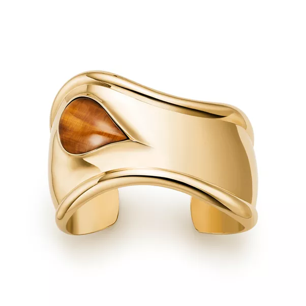 Small Bone Cuff in Yellow Gold with Tiger's Eye