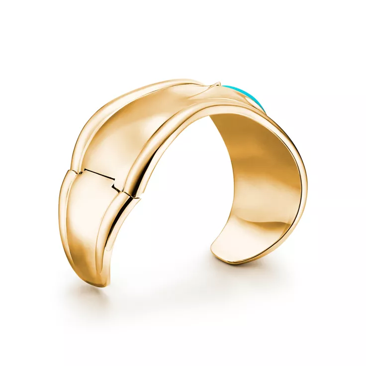 Elsa Peretti®:Small Bone Cuff in Yellow Gold with Turquoise, 4