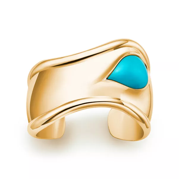 Small Bone Cuff in Yellow Gold with Turquoise