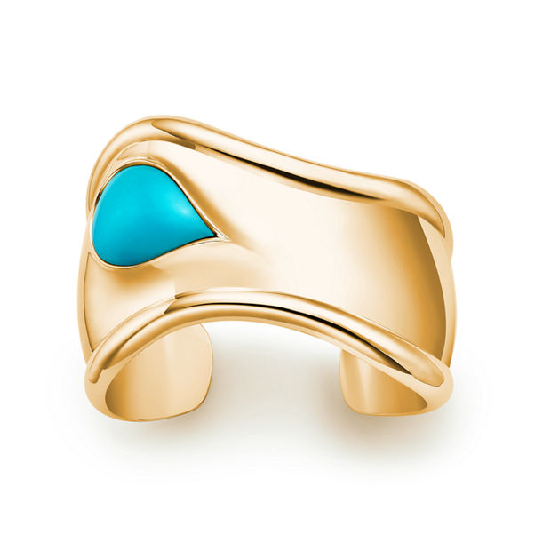 Elsa Peretti®:Small Bone Cuff in Yellow Gold with Turquoise