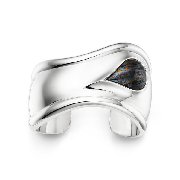 Elsa Peretti®:Small Bone Cuff in Silver with Tiger Iron