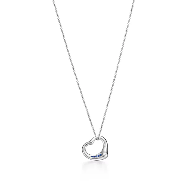 Open Heart Anhänger in Platin mit Saphiren, 16 mm