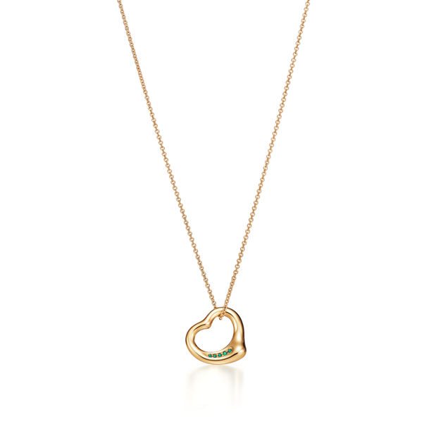 Elsa Peretti®:Open Heart Anhänger in Gelbgold mit Smaragden, 16 mm