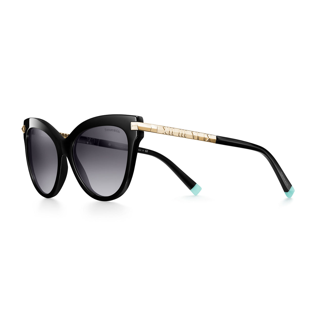 Cat Eye Sunglasses in Black Acetate with Pale Gold-colored Metal Accents