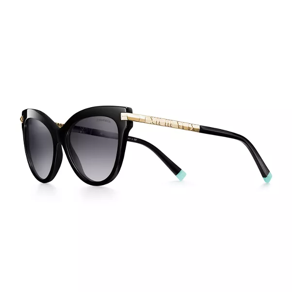Cat Eye Sunglasses in Black Acetate with Pale Gold-colored Metal Accents