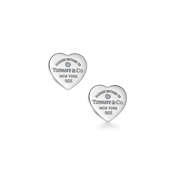 Return to Tiffany®:Heart Tag Earrings in Sterling Silver with a Diamond, Mini