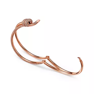 Tiffany Knot:Zweireihiger, aufklappbarer Armreif in Ros&eacute;gold mit Diamanten, 3