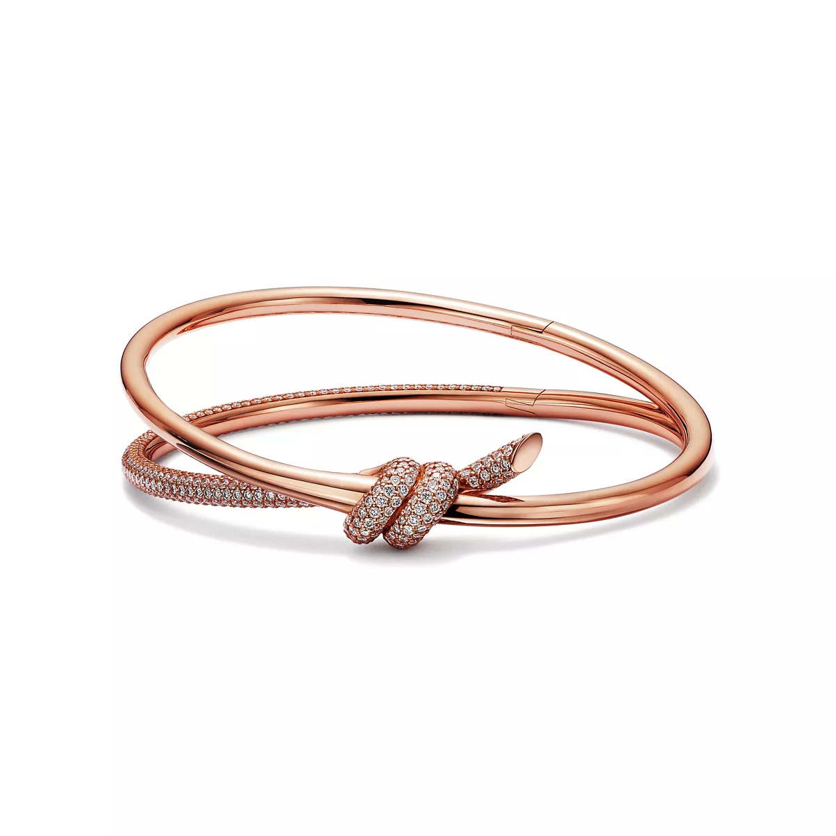 Double Row Hinged Bangle in Rose Gold with Diamonds