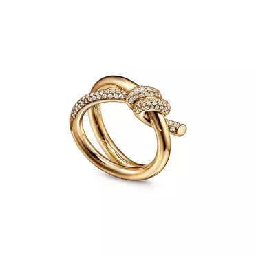 Tiffany Knot:Double Row Ring in Yellow Gold with Diamonds, 3
