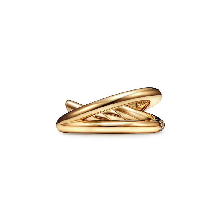 Tiffany Knot:Bague double rang en or jaune 18 carats et diamants numéro dimage {1}