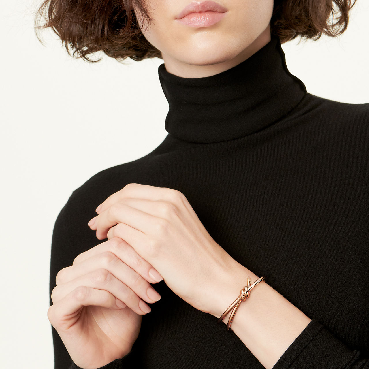 Double Row Hinged Bangle in Rose Gold