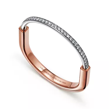 Tiffany Lock:Bangle in Rose and White Gold with Half Pavé Diamonds, 3