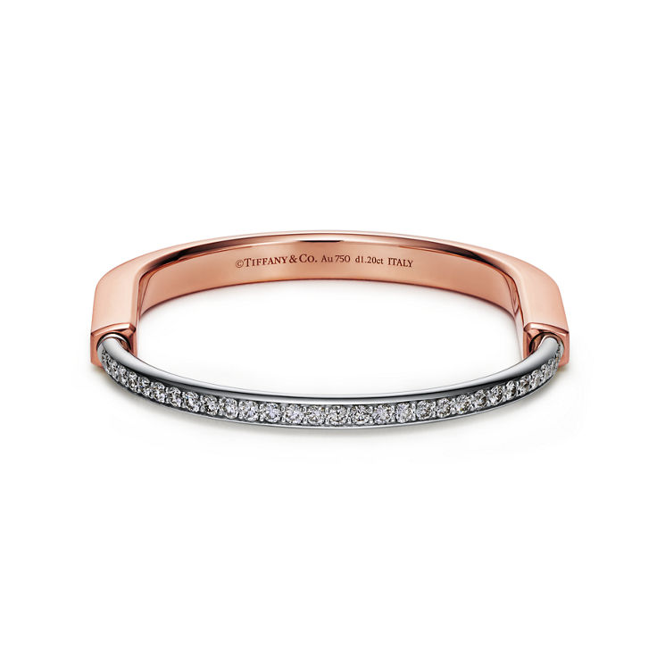Tiffany Lock:Bangle in Rose and White Gold with Half Pavé Diamonds image number 4