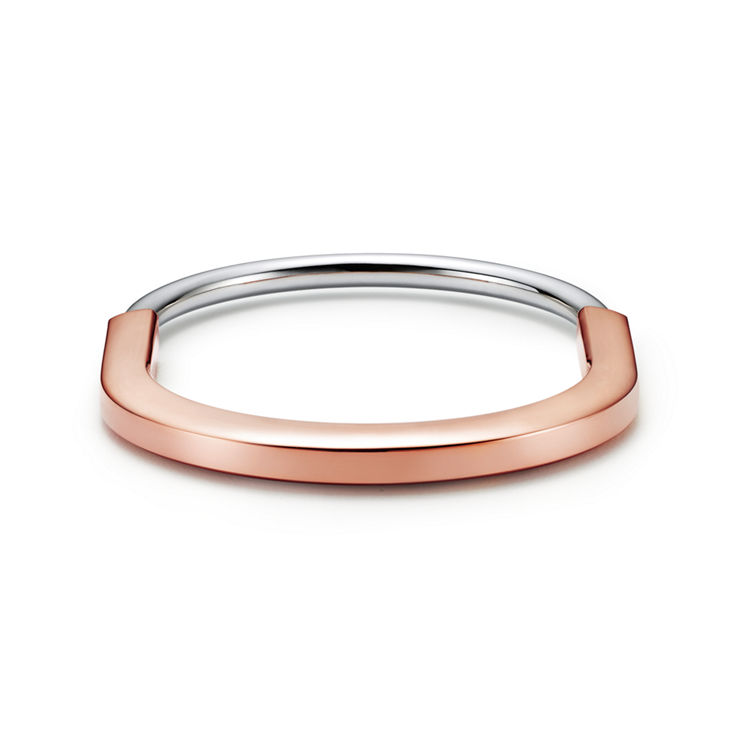 Tiffany Lock:Bangle in Rose and White Gold with Half Pavé Diamonds image number 4