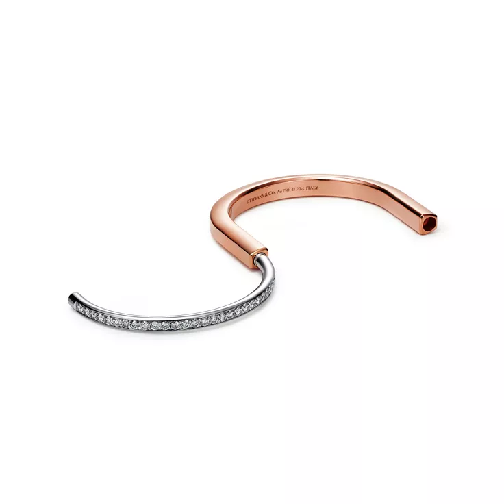 Tiffany Lock:Bangle in Rose and White Gold with Half Pavé Diamonds, 5