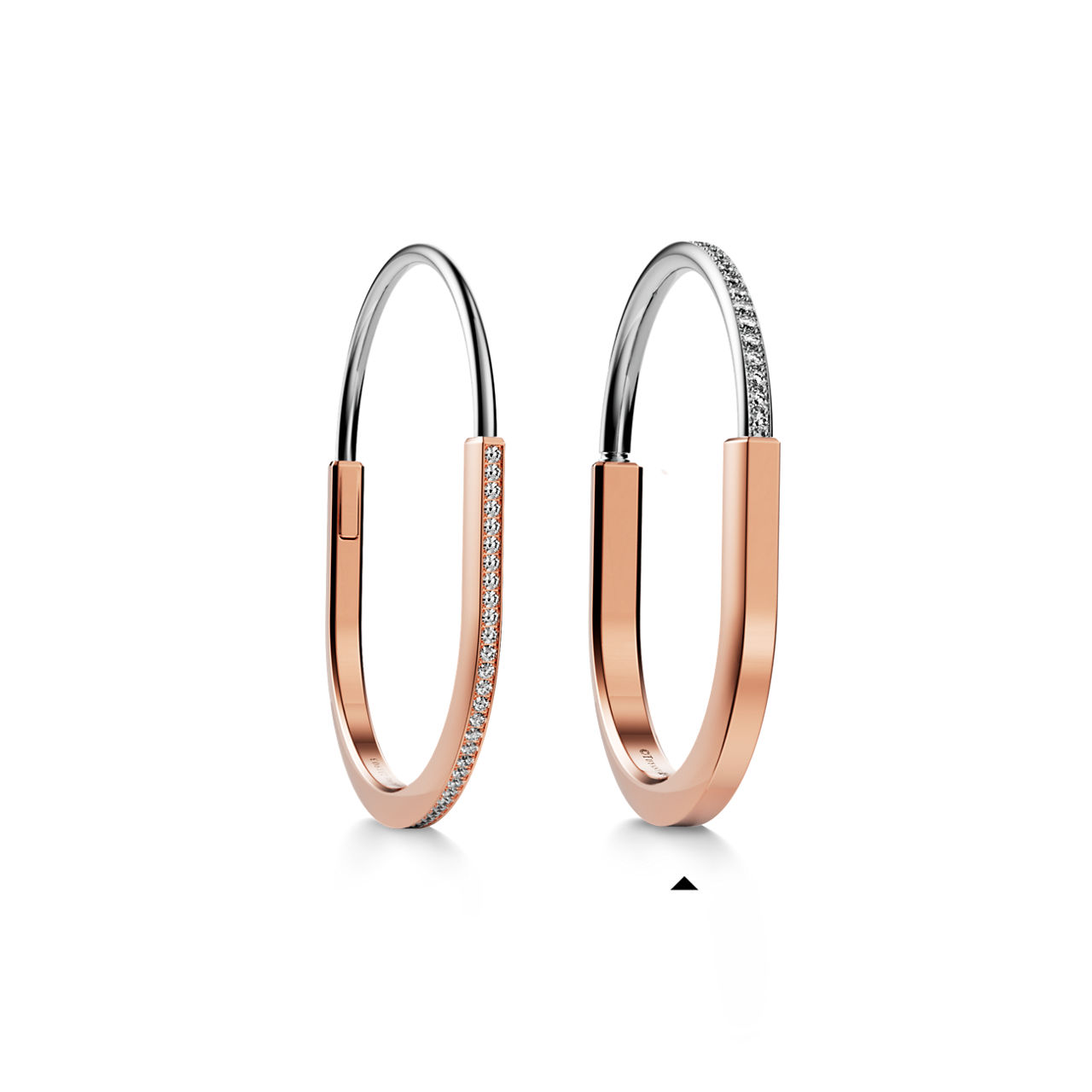 Tiffany Lock:Bangle in Rose and White Gold with Half Pavé Diamonds image number 7