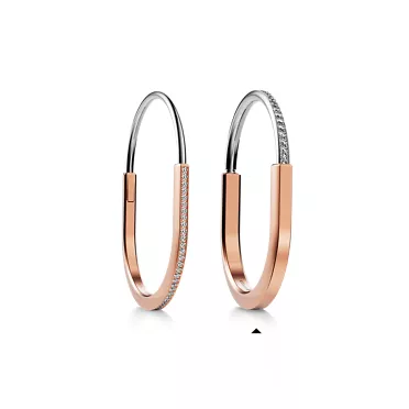 Tiffany Lock:Bangle in Rose and White Gold with Half Pavé Diamonds, 7