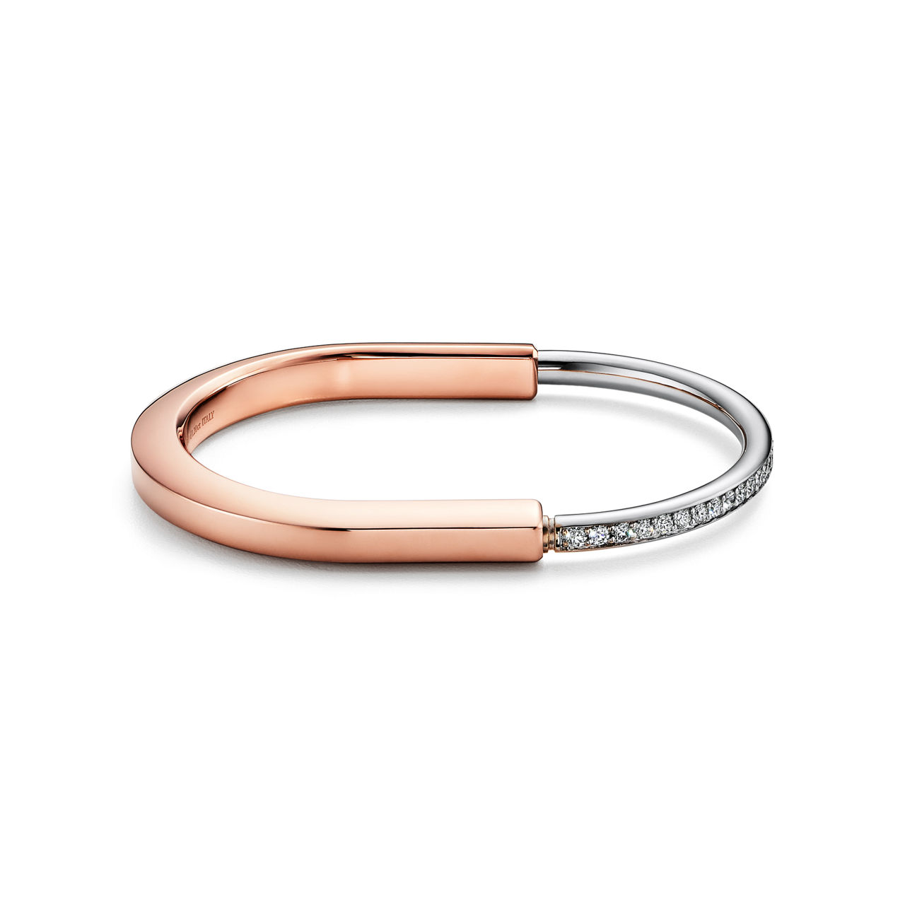 Bangle in Rose and White Gold with Half Pavé Diamonds