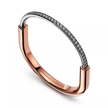 Tiffany Lock:Bangle in Rose and White Gold with Half Pav&eacute; Diamonds, 3