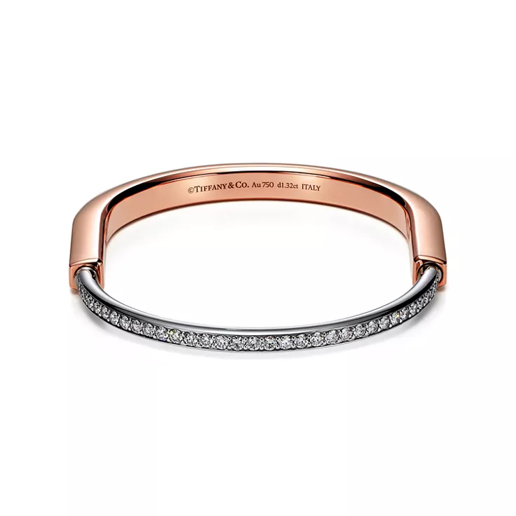 Tiffany Lock:Bangle in Rose and White Gold with Half Pav&eacute; Diamonds, 4